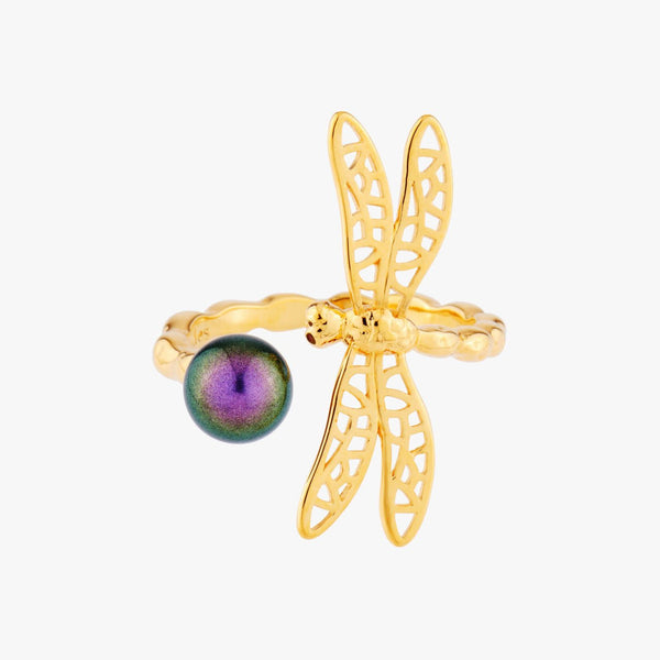 Small Dragonfly And Iridescent Pearl Adjustable Rings | AMEN6011 - Les Nereides