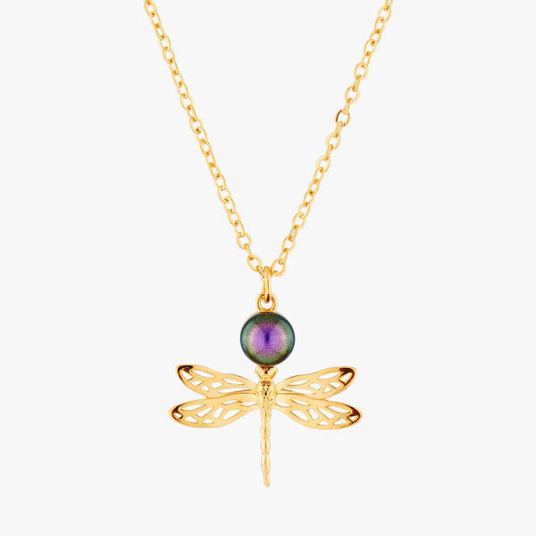 Small Dragonfly And Iridescent Pearl Pendant Necklace | AMEN3041 - Les Nereides