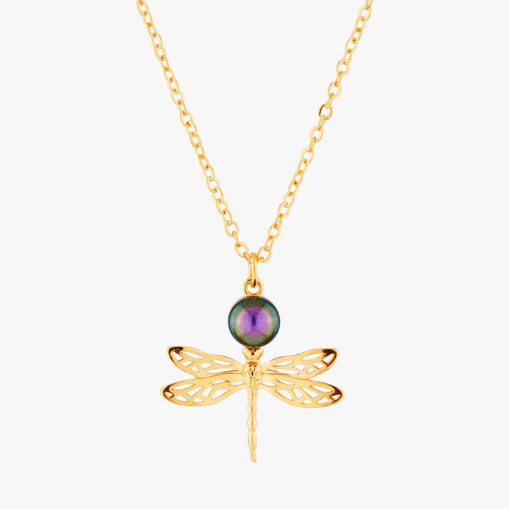 Small Dragonfly And Iridescent Pearl Pendant Necklace | AMEN3041 - Les Nereides