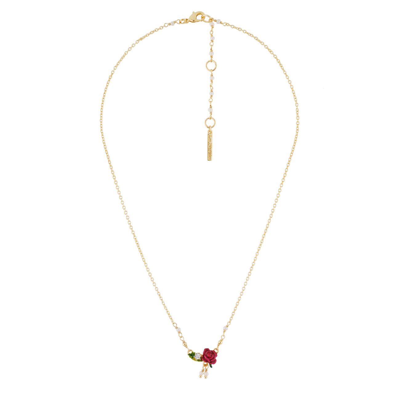 Small Pink Flower, Leaf And Tassels Necklace | AHPV3121 - Les Nereides