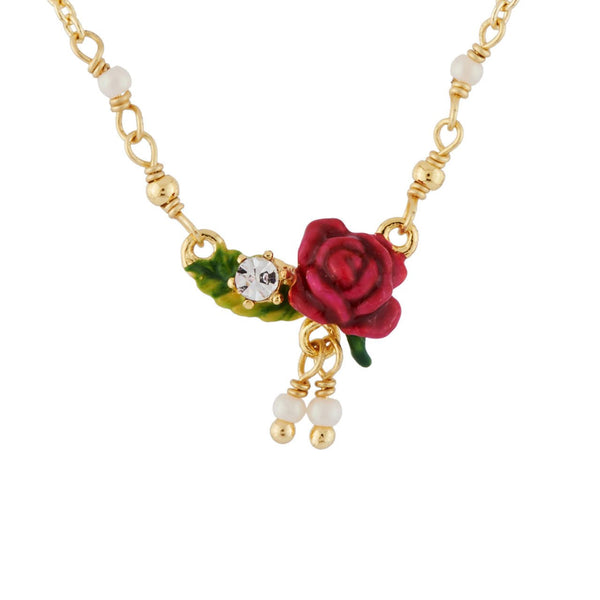 Small Pink Flower, Leaf And Tassels Necklace | AHPV3121 - Les Nereides