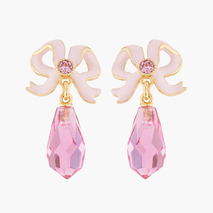 Small Ribbon And Pink Faceted Stone Earrings | AKJV1031 - Les Nereides