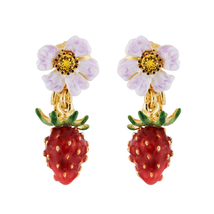 Small Strawberry And White Flower Earrings | AHPO1021 - Les Nereides