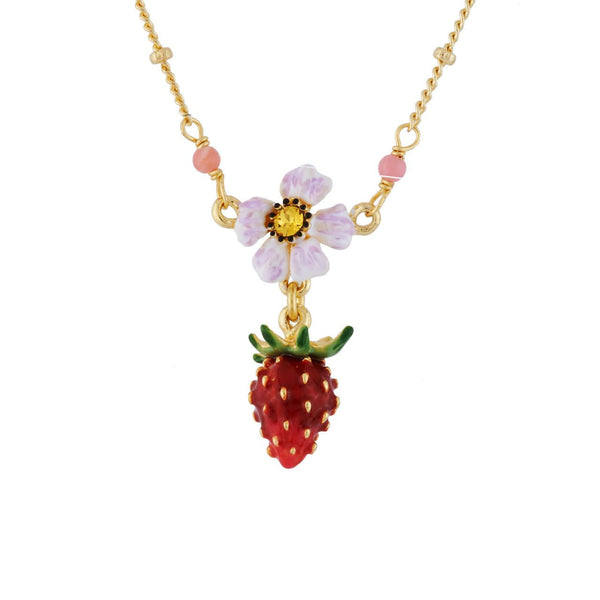 Small Strawberry And White Flower Necklace | AHPO3071 - Les Nereides