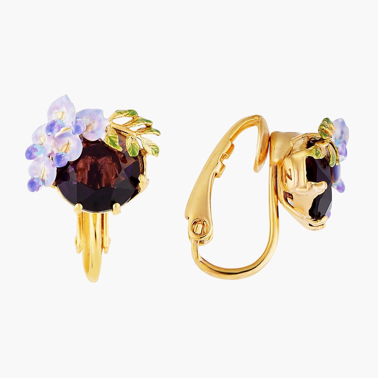 Small Wisteria Flower And Faceted Crystal Earrings | ANOF103C/1 - Les Nereides