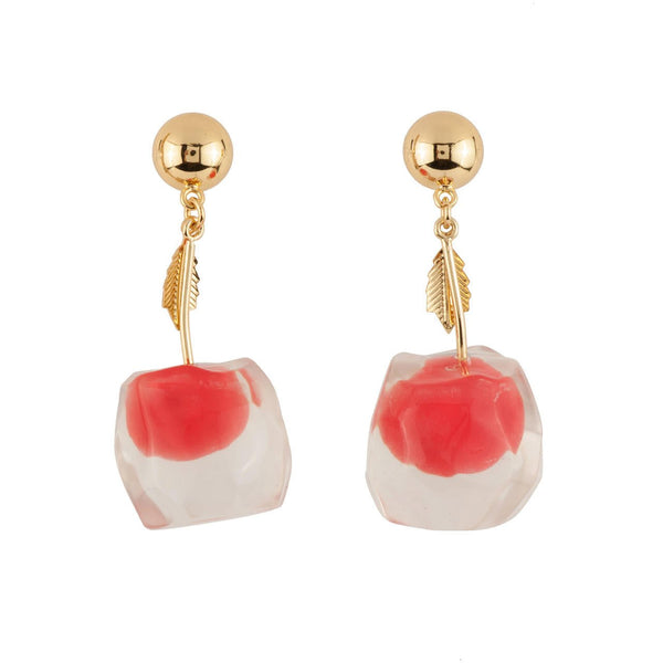 So Sweet Cherry In Jelly With Golden Leaves Earrings | AESS109T/1 - Les Nereides