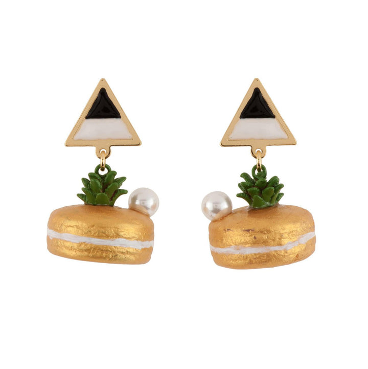 So Sweet Golden Macaron With Ananas Leaves Earrings | AESS112T/1 - Les Nereides