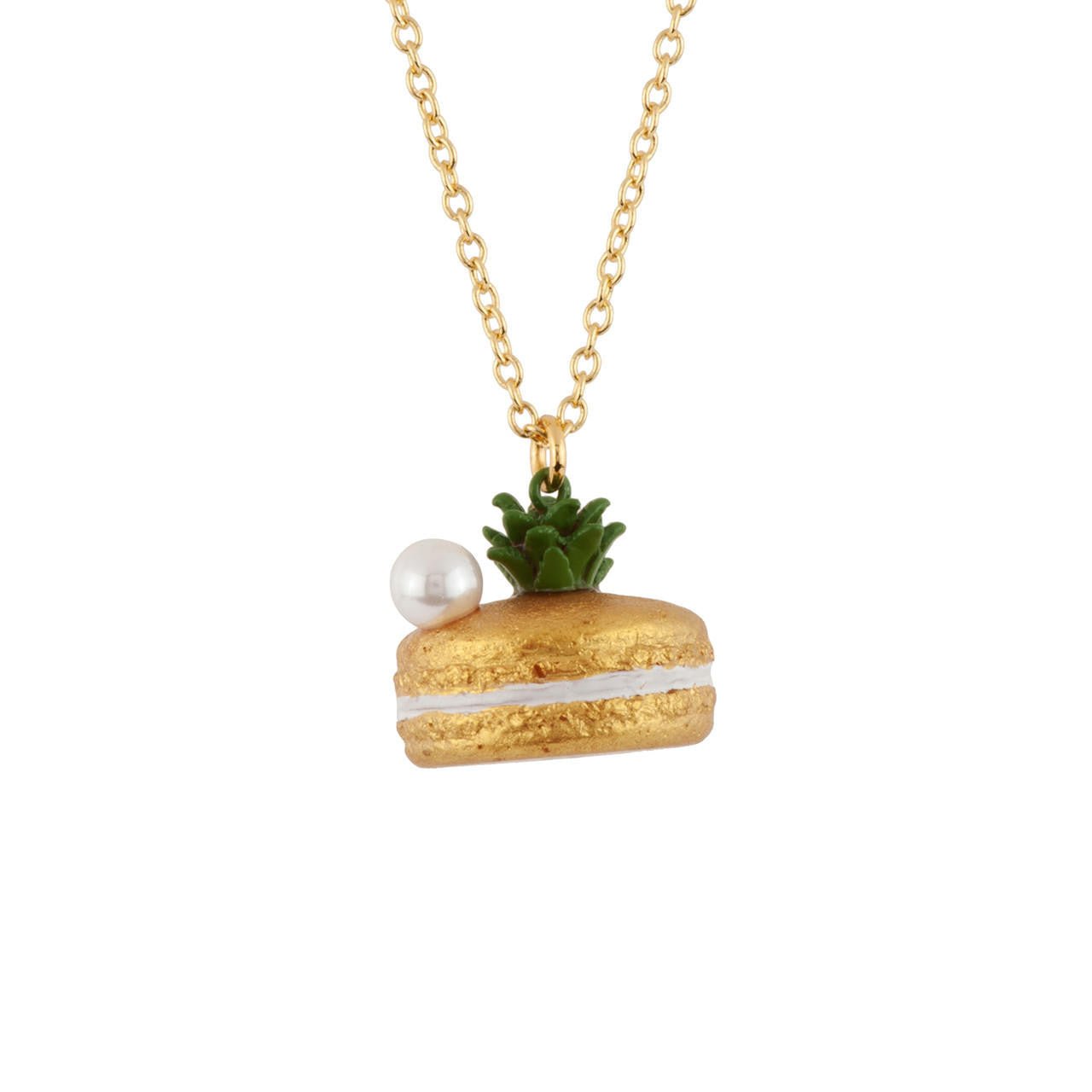 So Sweet Golden Macaron With Ananas Leaves Necklace | AESS3141 - Les Nereides