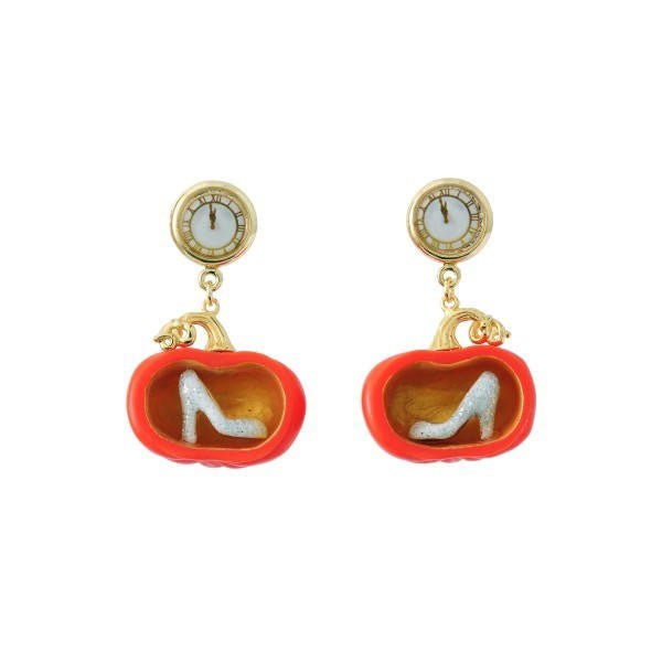 Soulier de Verre Gold+Blue Crystal Slipper In A Pumpkin Earrings | ABCD107T/1 - Les Nereides