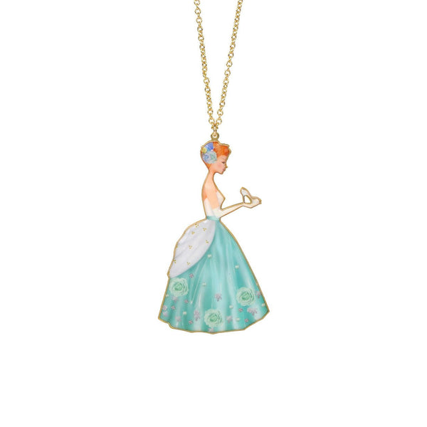 Soulier de Verre Gold+Blue Large Cinderella In Ball Gown Necklace | ABCD3191 - Les Nereides