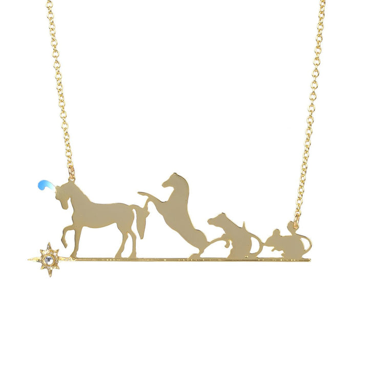 Soulier de Verre Gold+Blue Mouse Turned Into Horse Necklace | ABCD3181 - Les Nereides