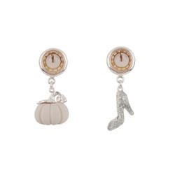 Soulier de Verre Silver+Pink Clock W/Pumpkin, Clock With Slipper Earrings | ADCD1011 - Les Nereides
