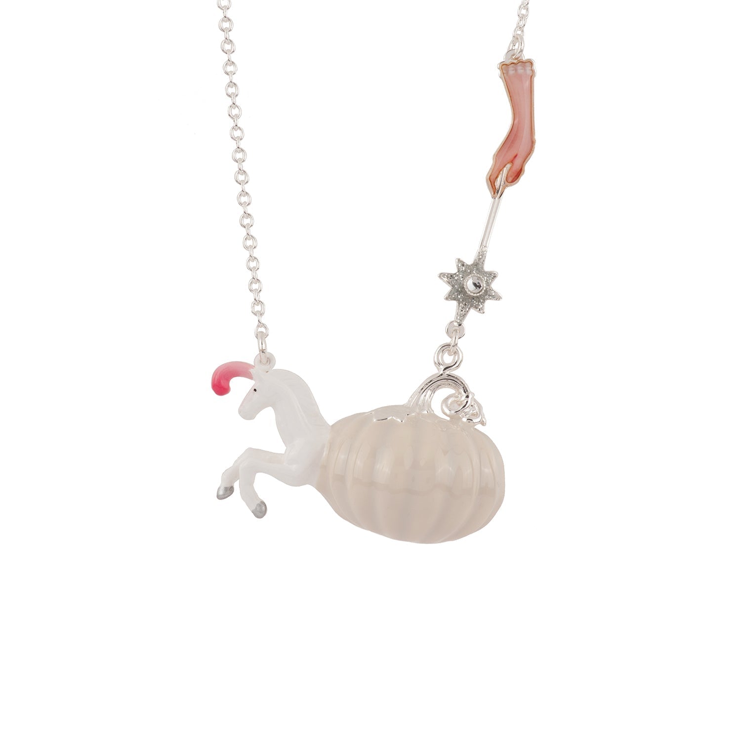 Soulier de Verre Silver+Pink Crystal Slipper In A Horse - Pumpkin Necklace | ADCD3081 - Les Nereides