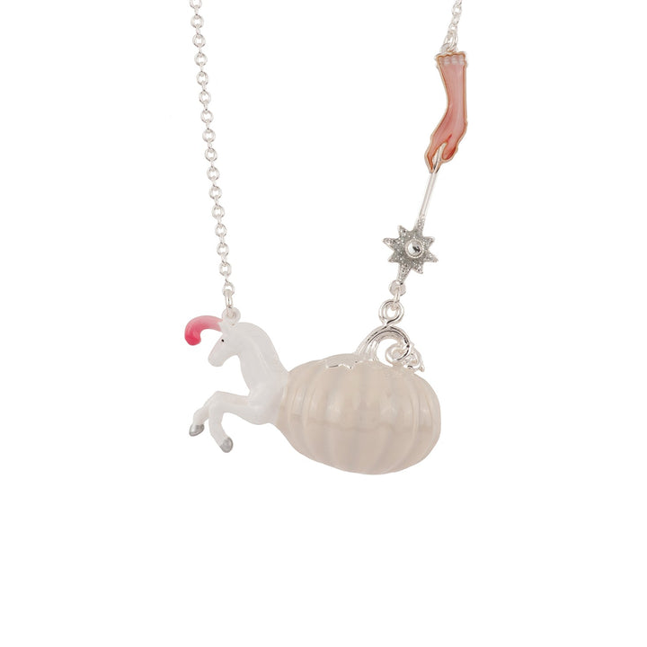 Soulier de Verre Silver+Pink Crystal Slipper In A Horse-Pumpkin Necklace | ADCD3081 - Les Nereides