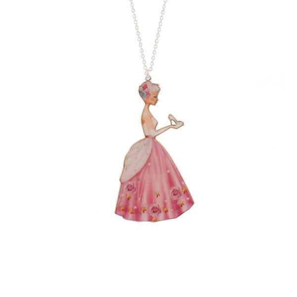 Soulier de Verre Silver+Pink Large Cinderella In Ball Gown Necklace | ADCD3191 - Les Nereides