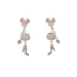 Soulier de Verre Silver+Pink Mouse W/Pumpkin And Slipper Earrings | ADCD1021 - Les Nereides