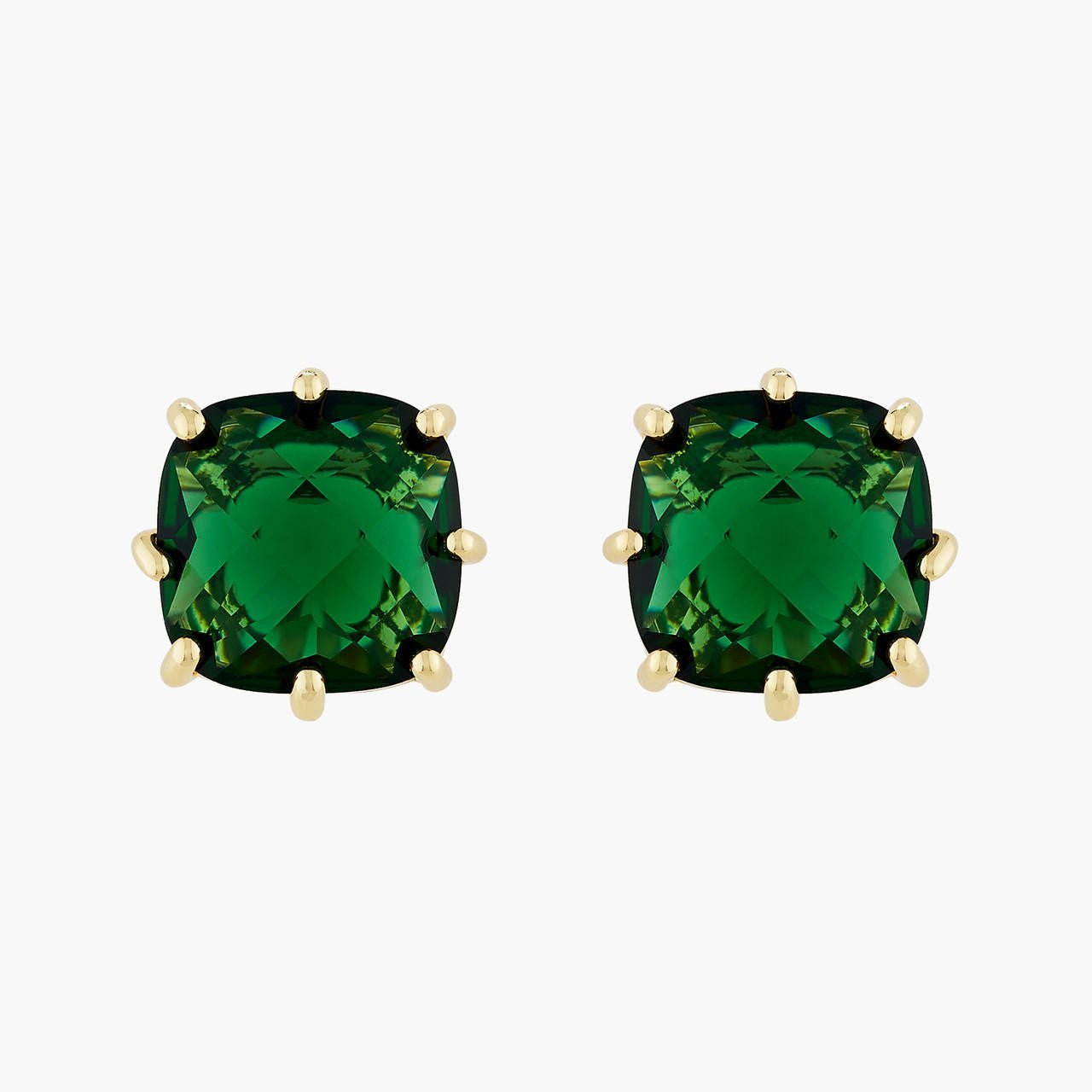Square Emerald Green Stone Diamantine Earrings | AOLD1011 - Les Nereides