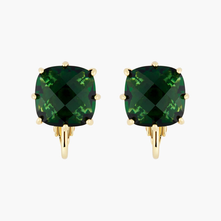 Square Emerald Green Stone Diamantine Earrings | AOLD1011 - Les Nereides