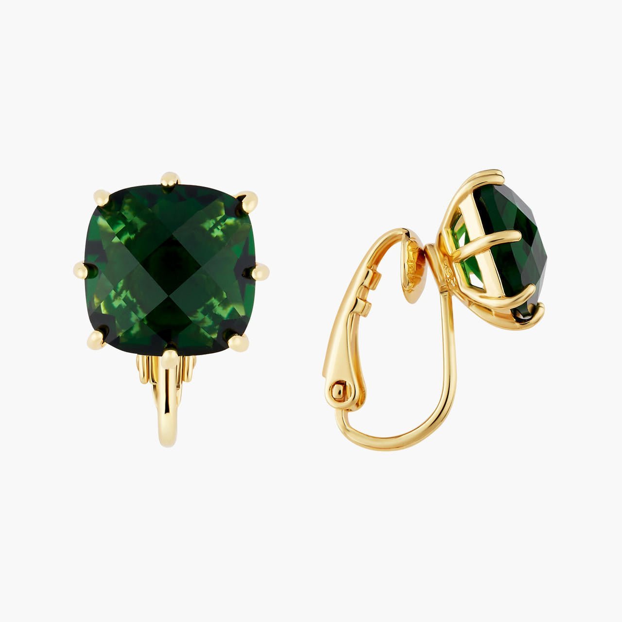 Square Emerald Green Stone Diamantine Earrings | AOLD1011 - Les Nereides