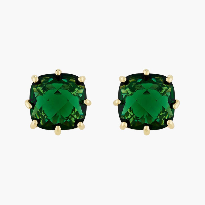 Square Emerald Green Stone Diamantine Earrings | AOLD1011 - Les Nereides