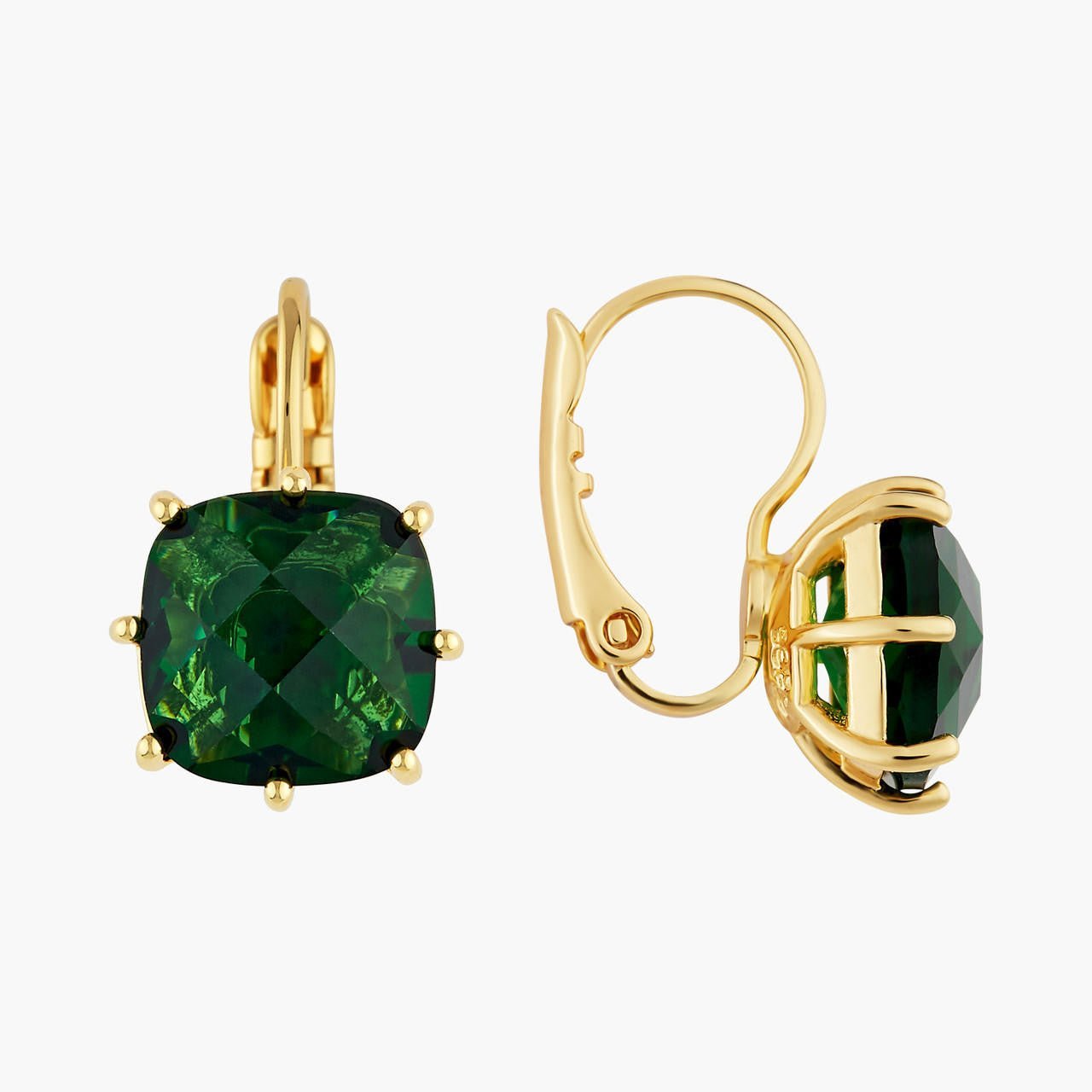 Square Emerald Green Stone Diamantine Earrings | AOLD1011 - Les Nereides