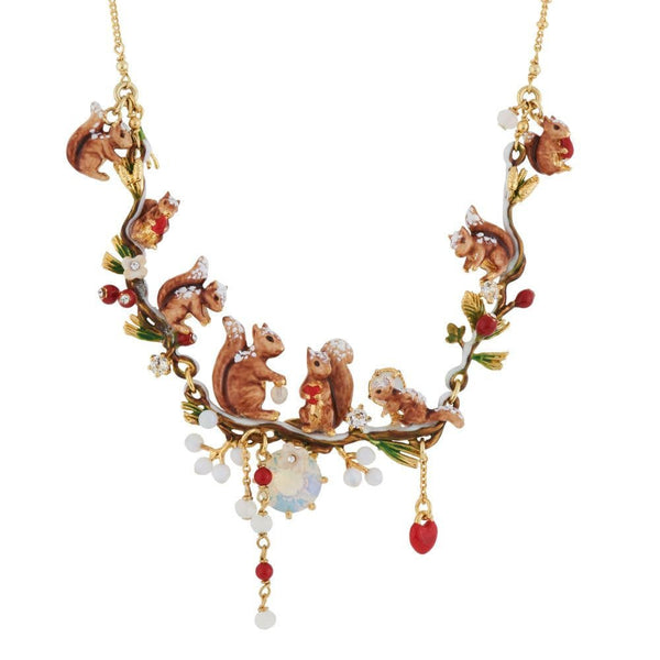 Squirrel Family With Snow In Winter Forest Necklace | AGSF3012 - Les Nereides