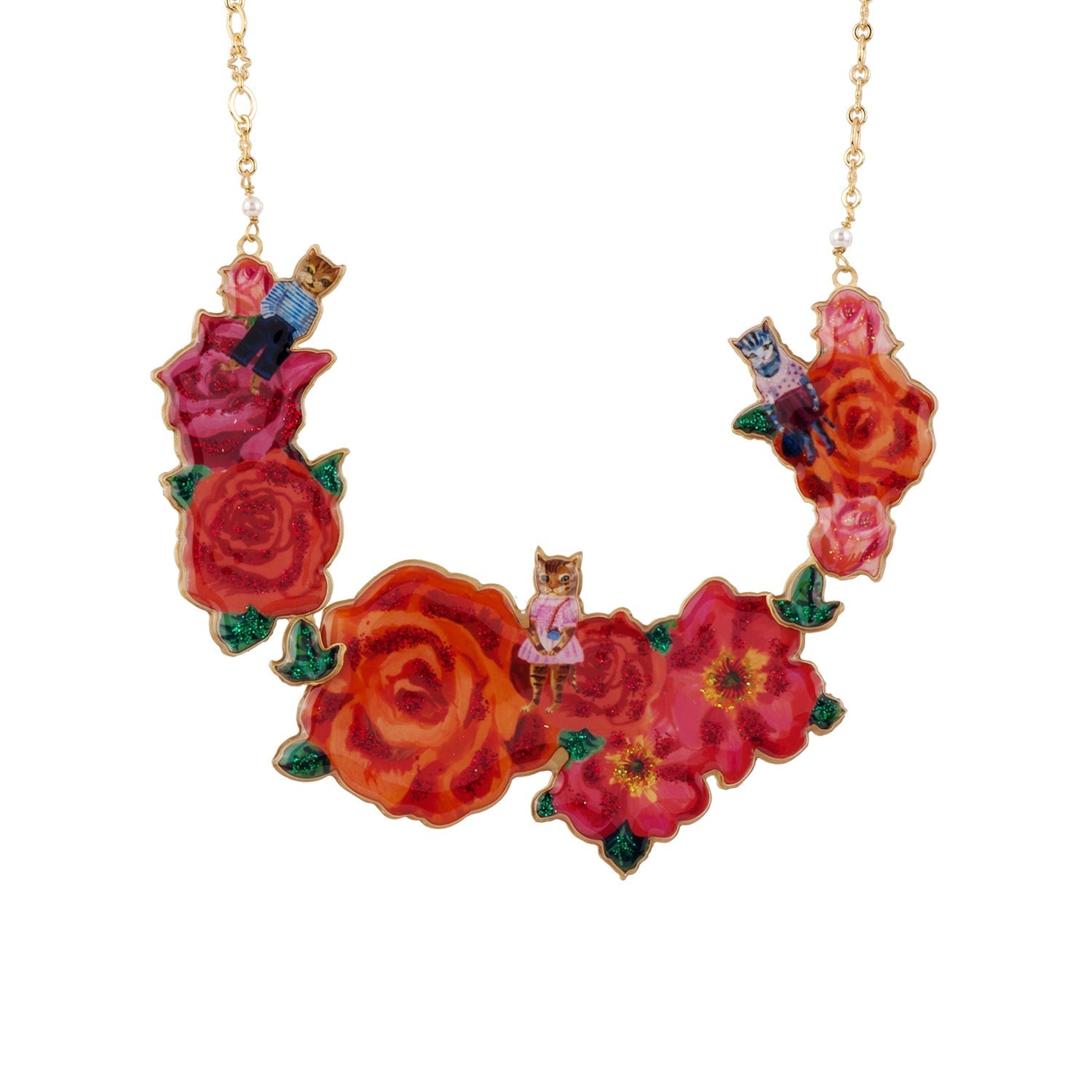 Statement N2X Nathalie Lete Large Flowers And Small Cats Necklace | ADNL3101 - Les Nereides