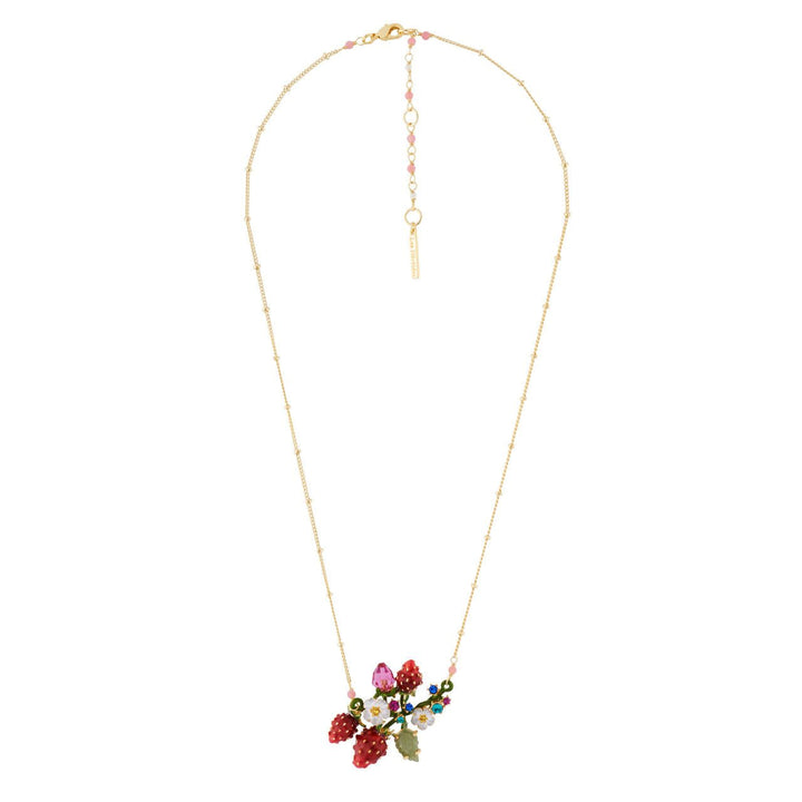 Strawberries, White Flowers And Branch Full Of Leaves Necklace | AHPO3011 - Les Nereides