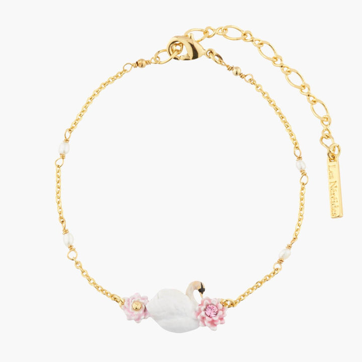 Swan And Pink Water Lilies Chain Bracelet | AKCY201 - Les Nereides