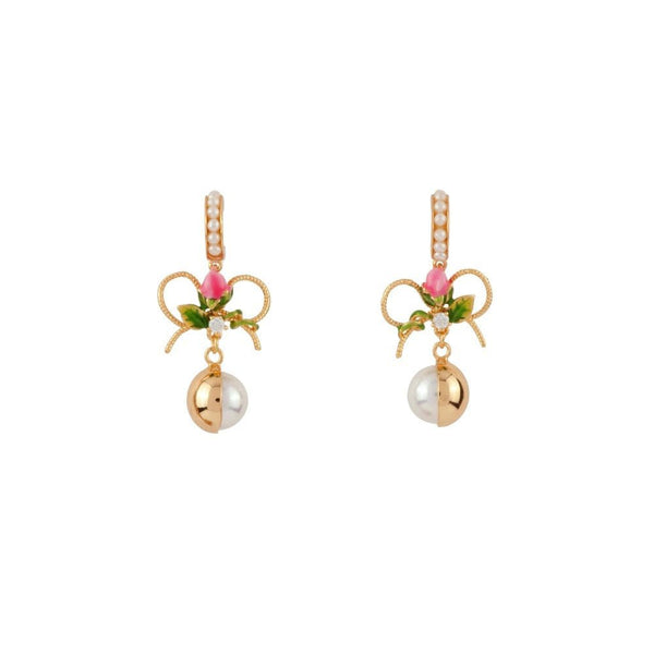 Symbole D'Amour Knot, Rose Bud & Half Covered Pearl Earrings | ADSA1021 - Les Nereides