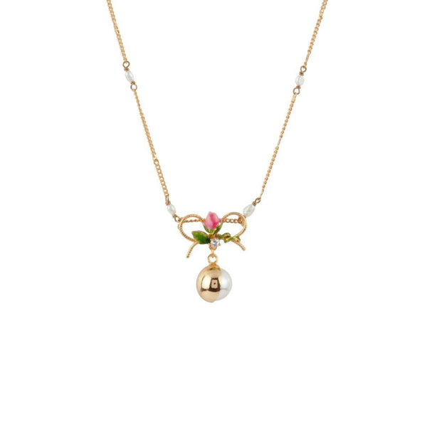 Symbole D'Amour Knot, Rose Bud & Half Covered Pearl Necklace | ADSA3011 - Les Nereides