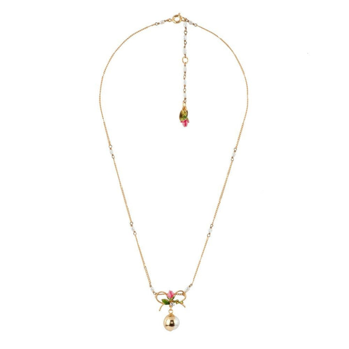 Symbole D'Amour Knot, Rose Bud & Half Covered Pearl Necklace | ADSA3011 - Les Nereides