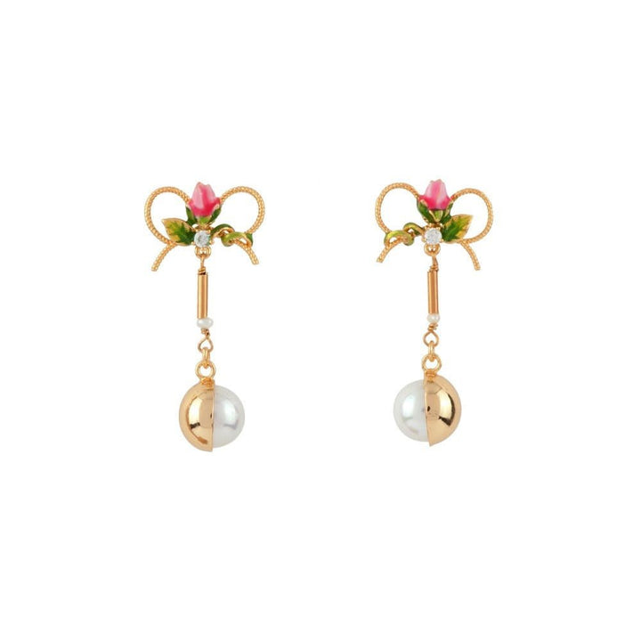 Symbole D'Amour Knot, Rose Bud & Pendant Half Covered Pearl Earrings | ADSA103T/1 - Les Nereides