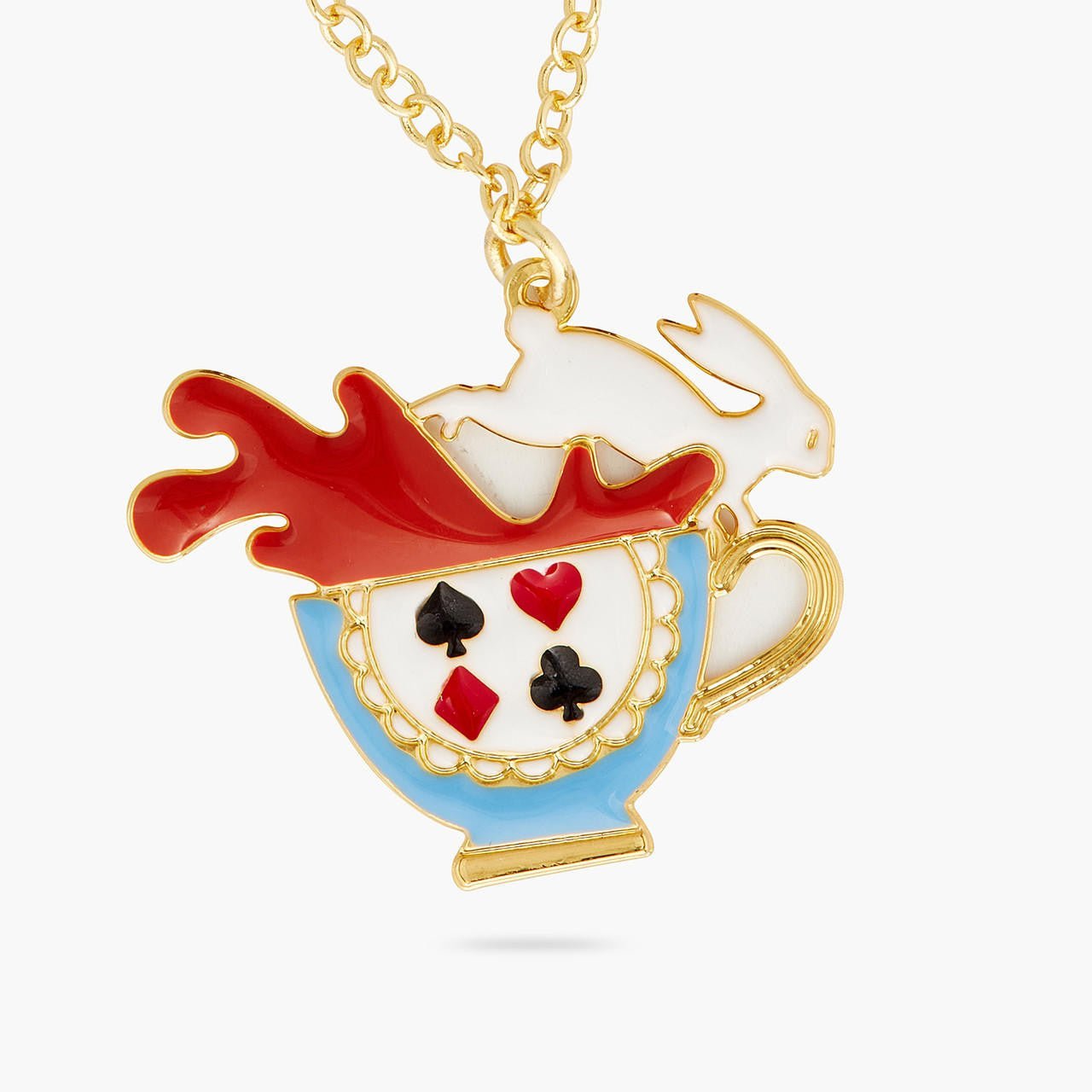 Tea cup and white rabbit pendant necklace | AQUI3051 - Les Nereides