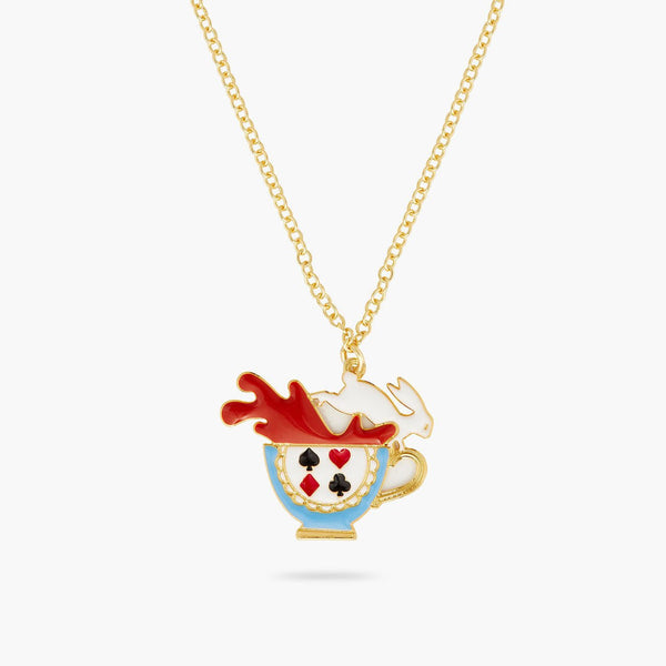 Tea cup and white rabbit pendant necklace | AQUI3051 - Les Nereides