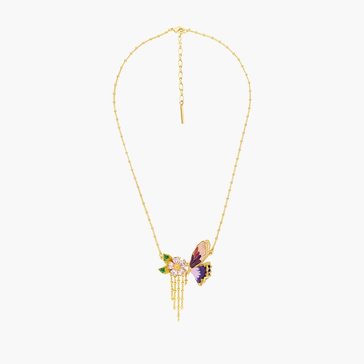 Terinos Butterfly And Flower Petals Thin Necklace | ANHA3071 - Les Nereides