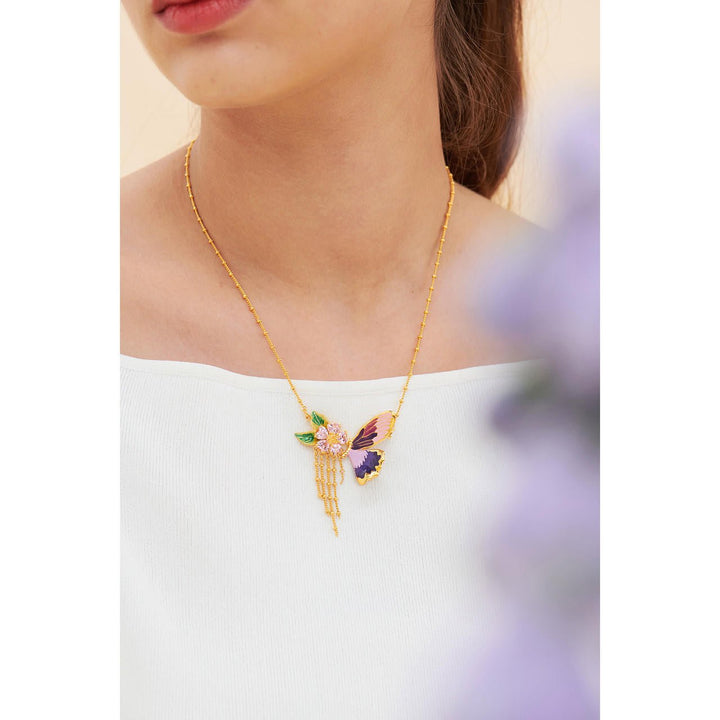 Terinos Butterfly And Flower Petals Thin Necklace | ANHA3071 - Les Nereides