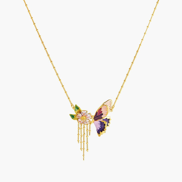 Terinos Butterfly And Flower Petals Thin Necklace | ANHA3071 - Les Nereides