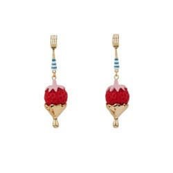 Theé Candy Store Fork And Dripping Gold Strawberry Earrings | ADCS1181 - Les Nereides
