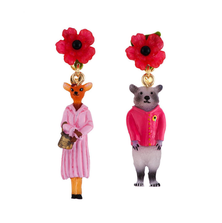 Theé Smith Family Red Flowers With Hind & Racoon Earrings | AFSM1011 - Les Nereides