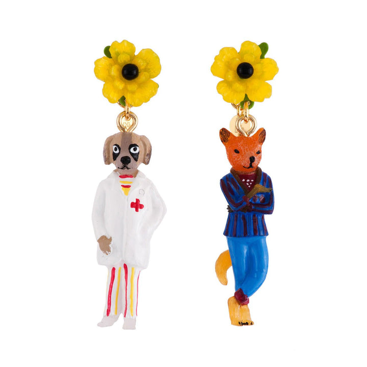 Theé Smith Family Yellow Flowers With Saint-Bernard & Fox Earrings | AFSM1021 - Les Nereides