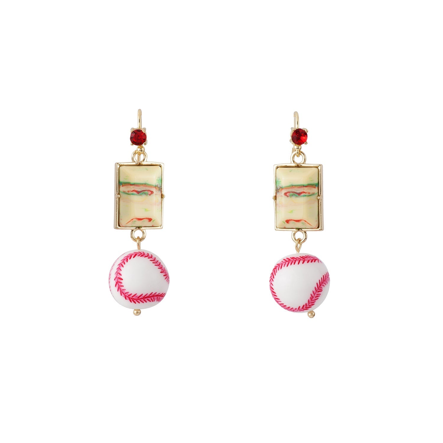 Theé Sports Dome Baseball And Fancy Yellow Cabochon Baseball Earrings | ACSD1041 - Les Nereides