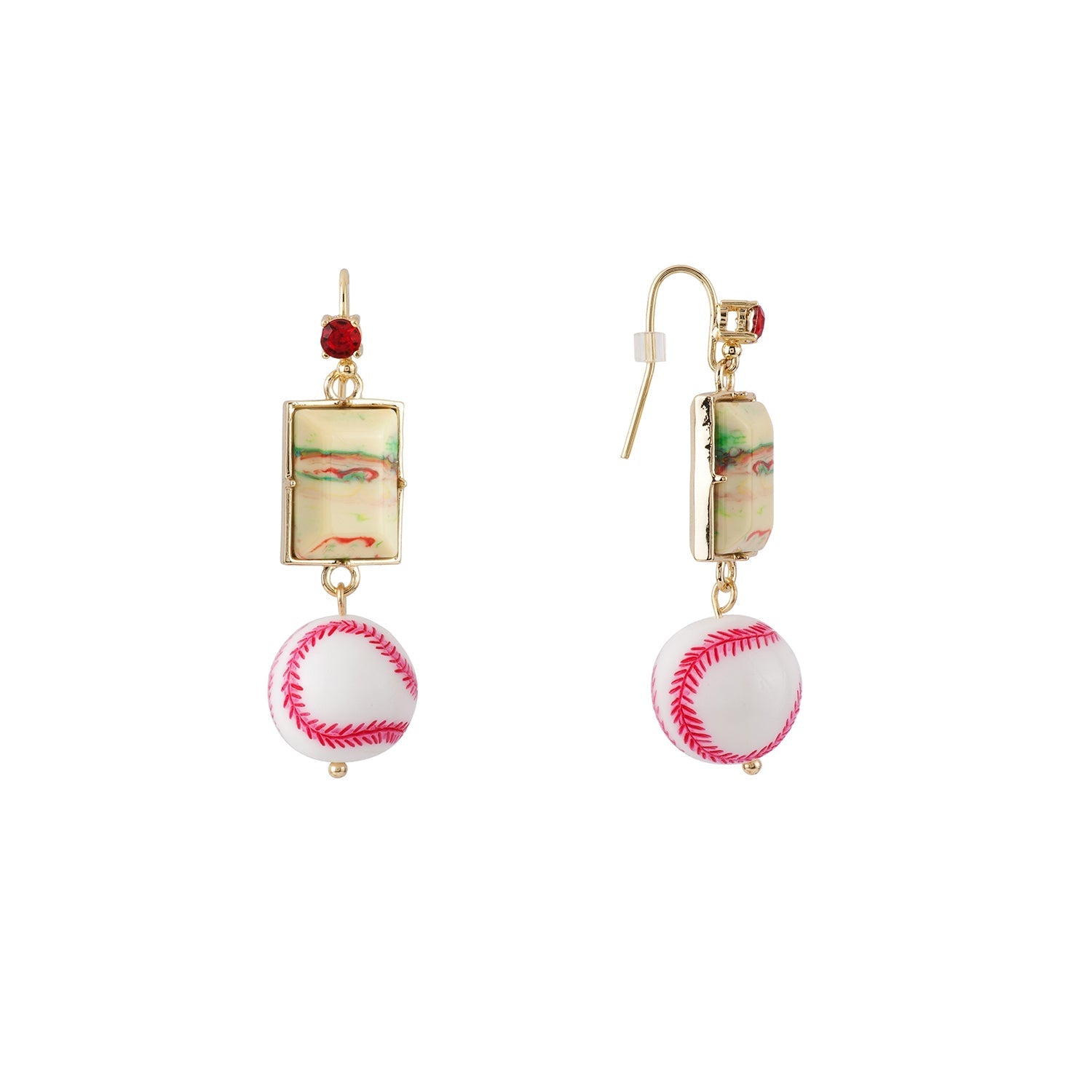 Theé Sports Dome Baseball And Fancy Yellow Cabochon Baseball Earrings | ACSD1041 - Les Nereides
