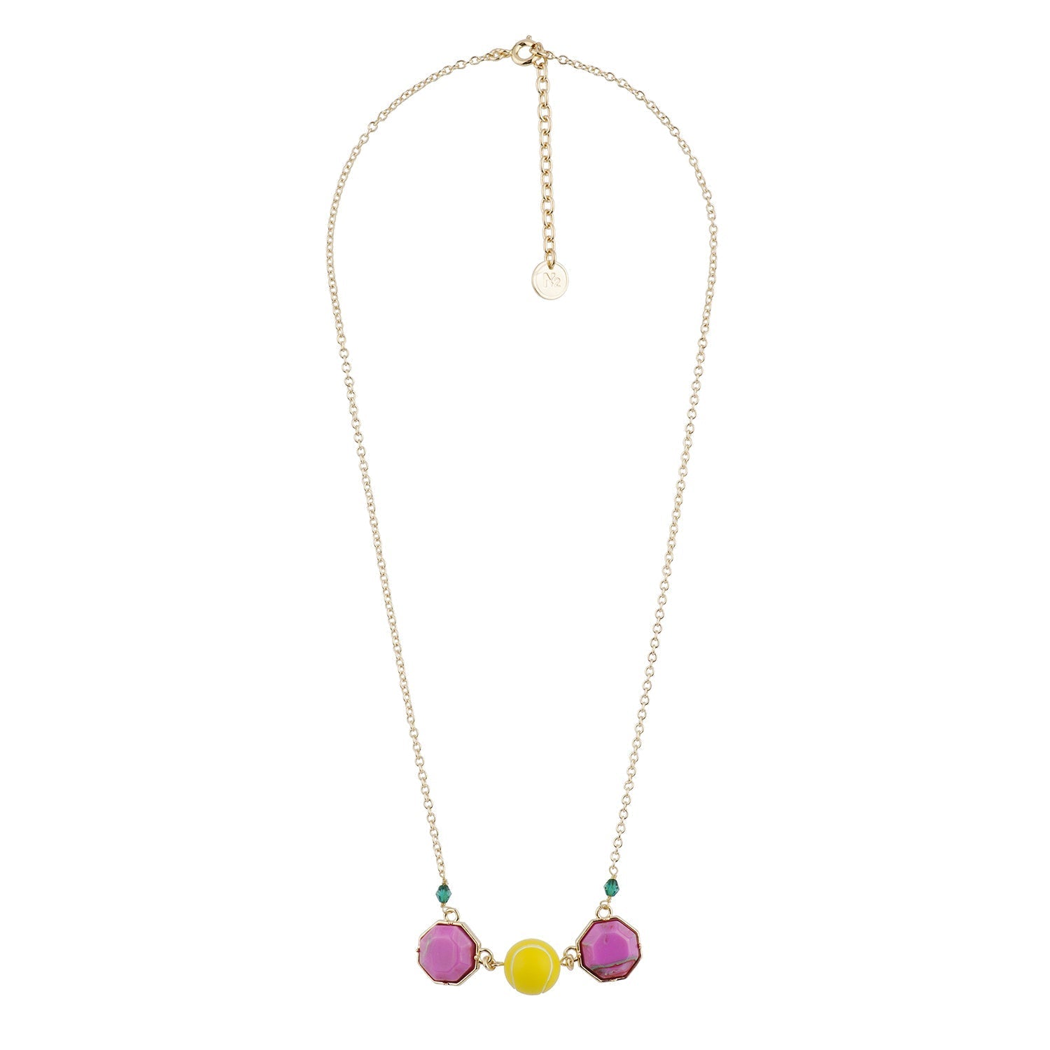 Theé Sports Dome Tennis Ball And Fancy Pink Cabochon Tennis Necklace | ACSD3031 - Les Nereides