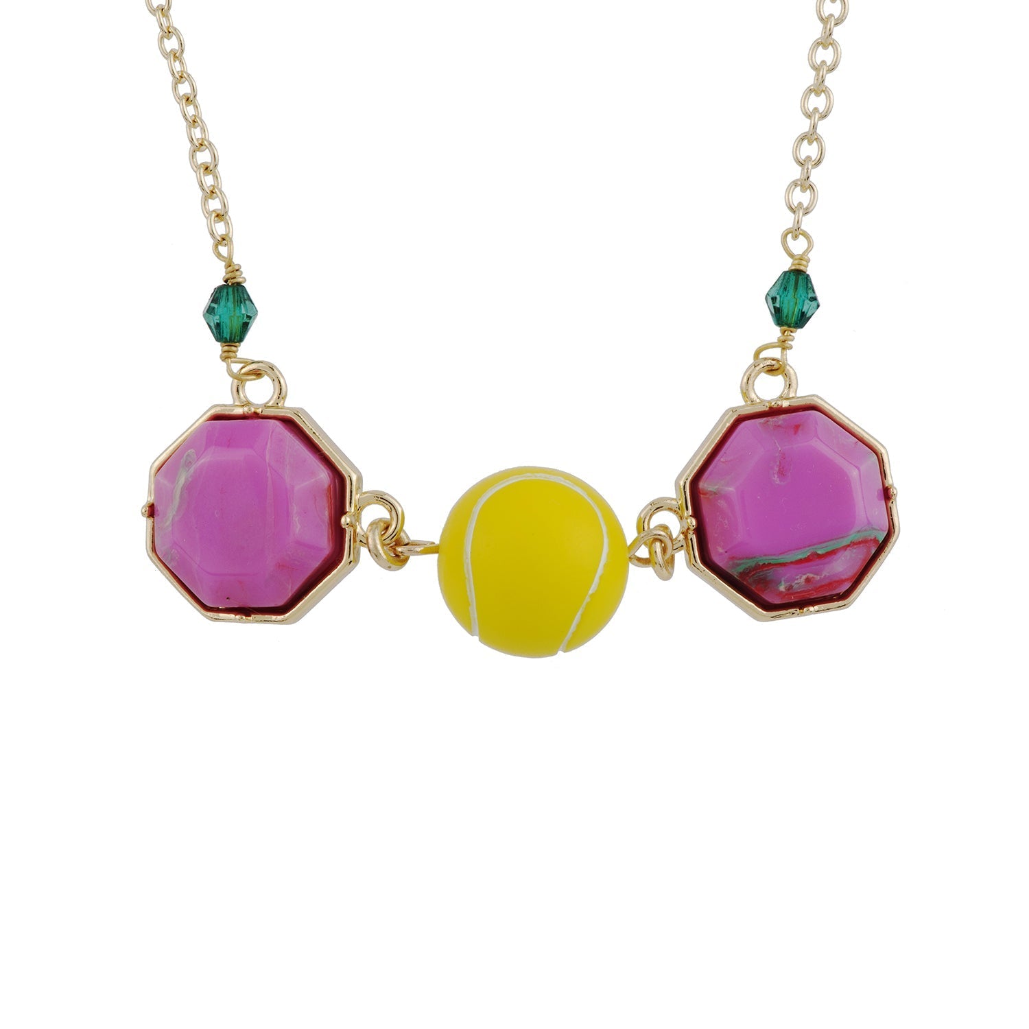 Theé Sports Dome Tennis Ball And Fancy Pink Cabochon Tennis Necklace | ACSD3031 - Les Nereides