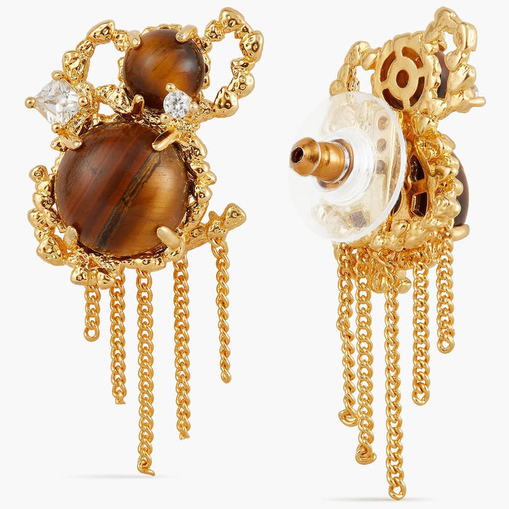 Tiger Eye Bead And Gold Links Earrings | APTM1061 - Les Nereides