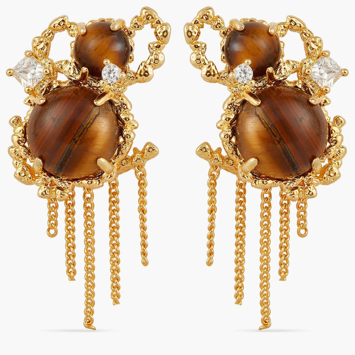 Tiger Eye Bead And Gold Links Earrings | APTM1061 - Les Nereides
