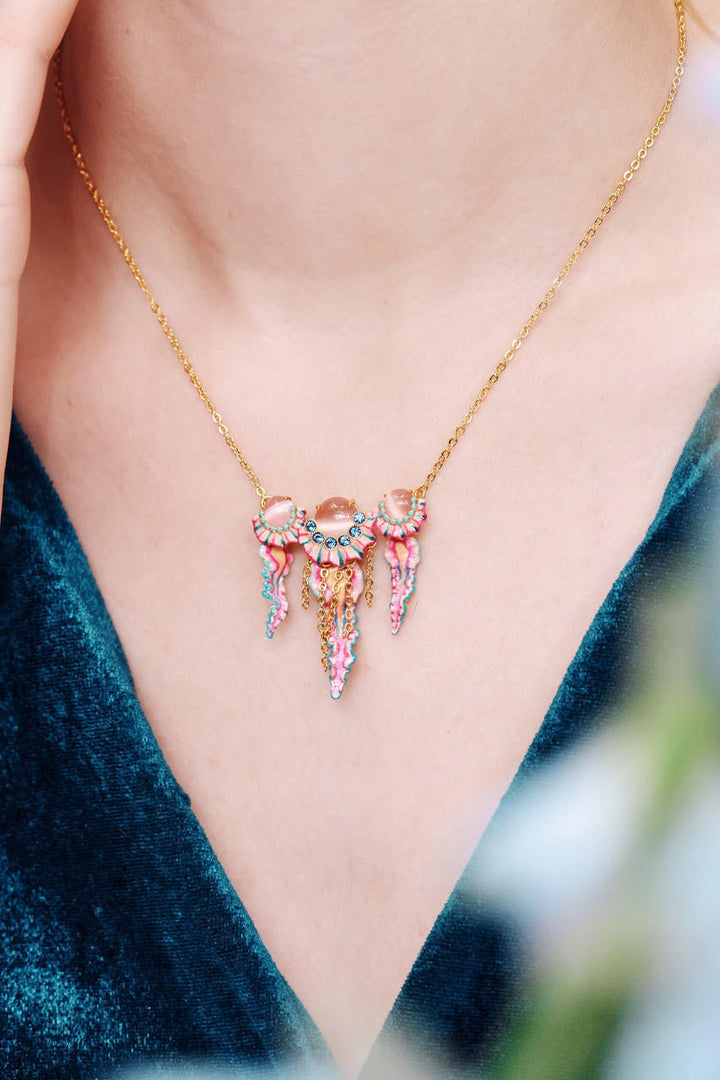 Trio Of Blue And Pink Jellyfish Pendant Necklace | AOGL3061 - Les Nereides