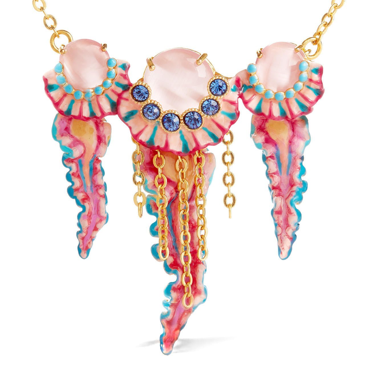Trio Of Blue And Pink Jellyfish Pendant Necklace | AOGL3061 - Les Nereides