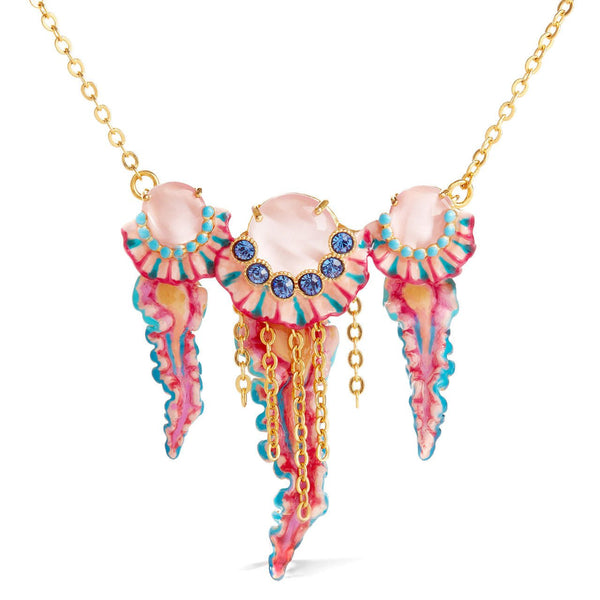 Trio Of Blue And Pink Jellyfish Pendant Necklace | AOGL3061 - Les Nereides